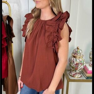Ruffled Brown Sleeveless Top